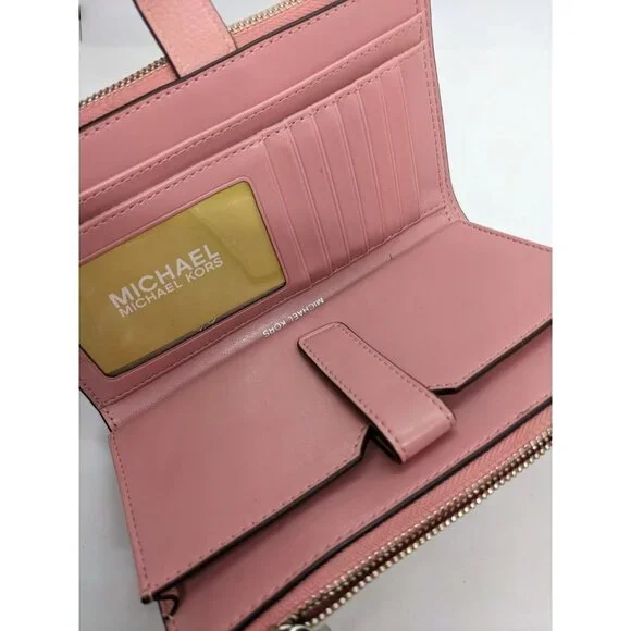 MICHAEL KORS Adele Jet Set logo double zip leather phone wallet wristlet (Used) - Picture 9 of 13